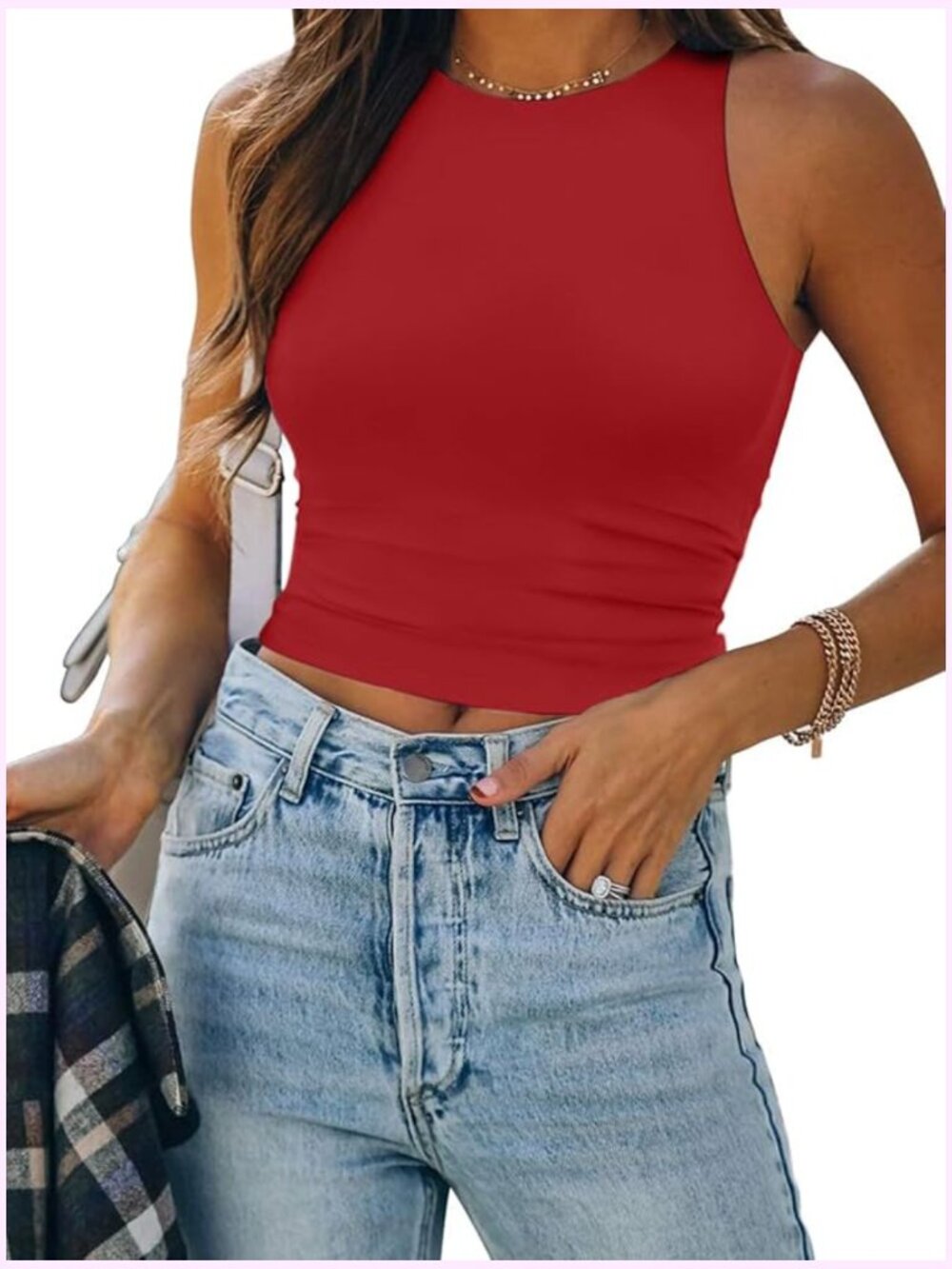 Double Lined Crop Tank Top Racerback Sleeveless Workout Top High Stretch